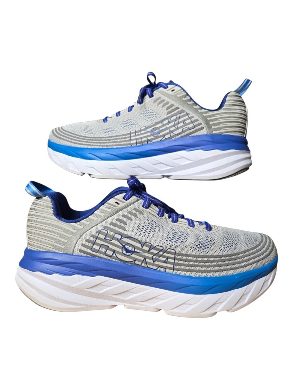Hoka One One Mens Vapor Blue Frost Grey Bondi 6 Wide Running Sneakers 9 1019271